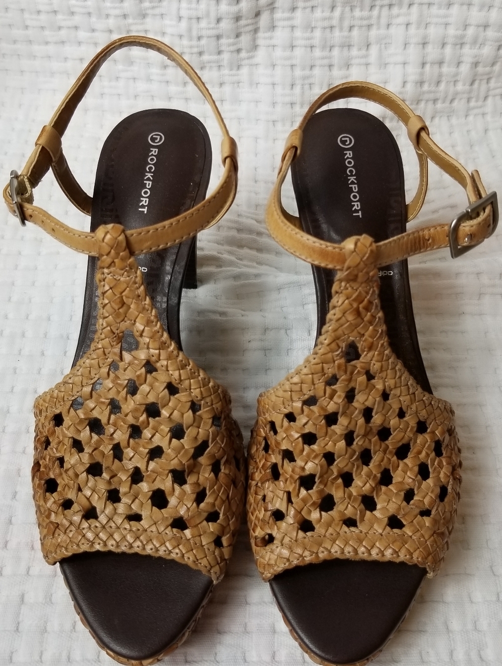 Rockport AdiPRENE by Adidas Leather T-strap Woven Heel Sling Back Sandal